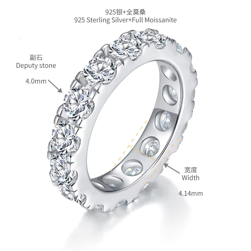 925 Silver Ready to Ship White Gold 18k Gold Plated VVS Certificate 0.3ct 4mm Moissanite Jewelry Round Band Ring for Men Women