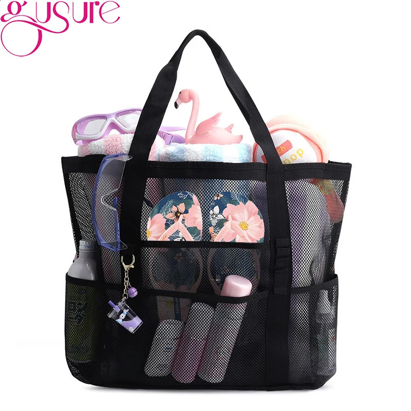 Gusure Large Capacity Mesh Shopping For Women Reusable Transparent Fashion Shoulder Bag Beach Bag Casual Travel Handbag 250305