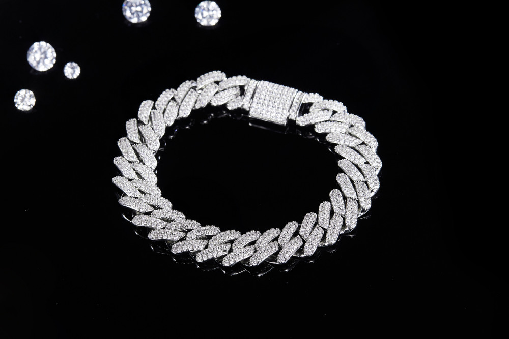 Sterg Sier Jewelry Design Tennis Chain Bracelet 14mm d Color Vvs1 Moissanite Cuban