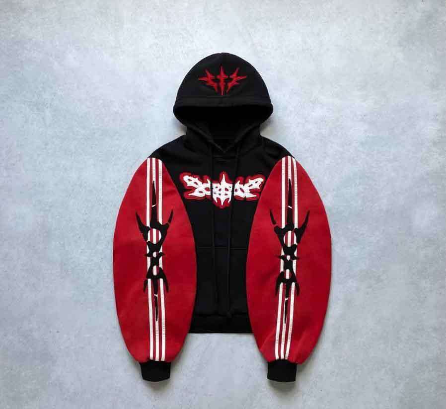 High street contrasting American ins style autumn patchwork hooded sweatshirt for men and women loose top