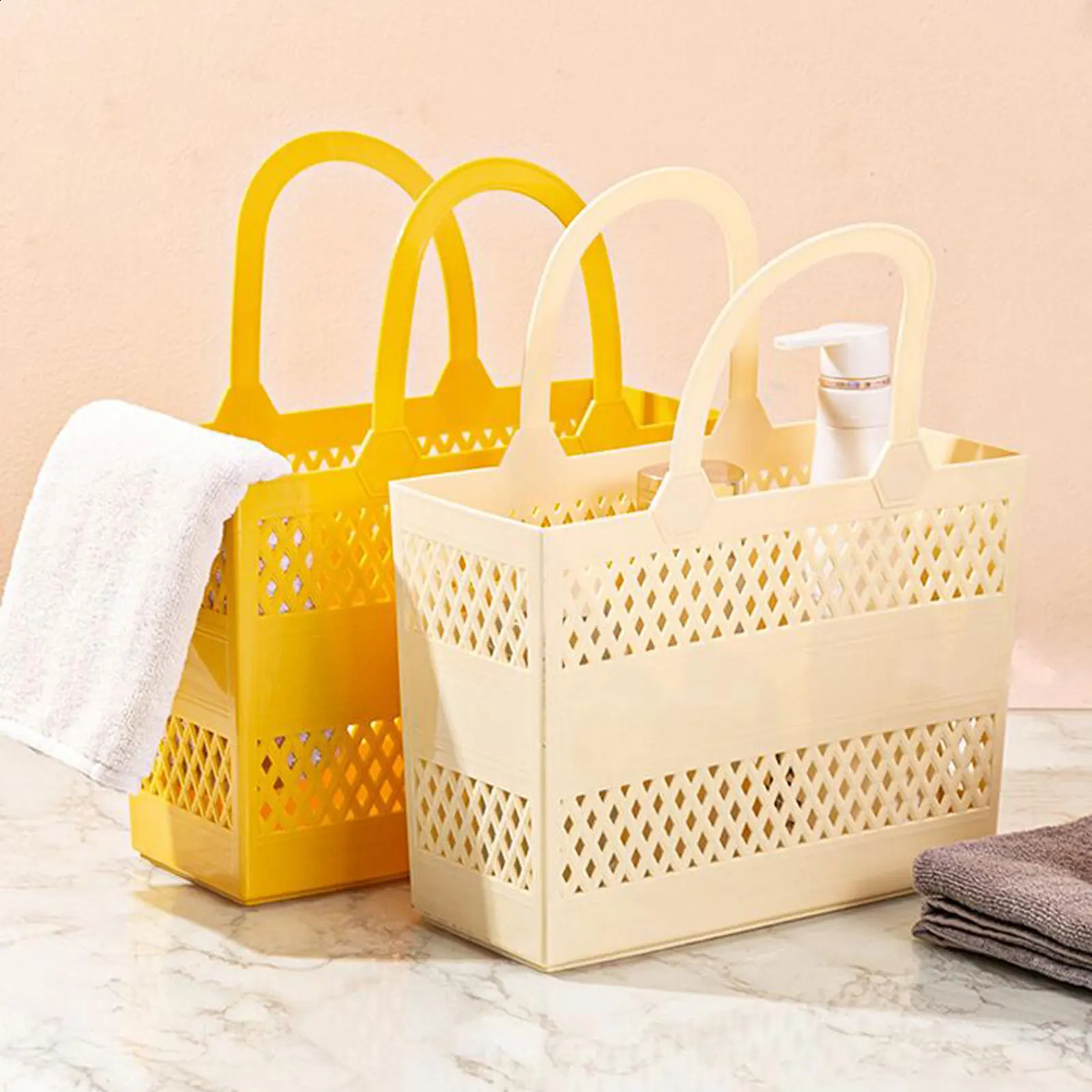 Shower Caddy Basket with Handles Portable Large Capacity Drainage Box Household Storage Basket for Camp Bathroom Beach Dorm Gym 250305