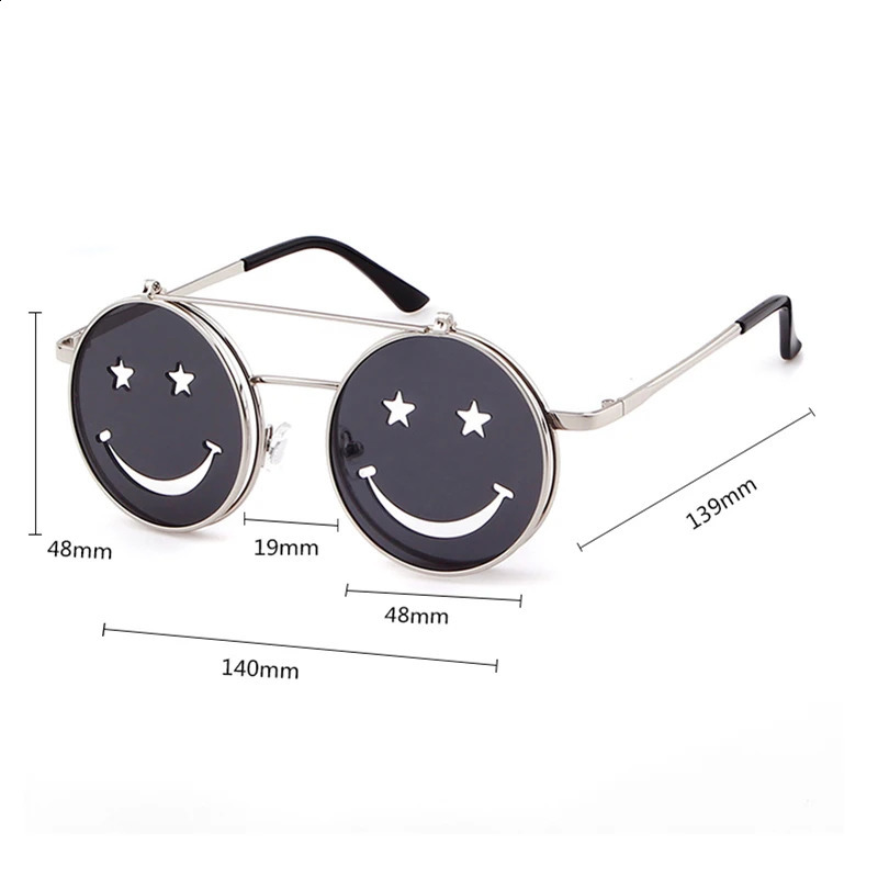 WHO CUTIE Round Flip Up Sunglasses Women Men Vintage Retro Steampunk Metal Frame Red Yellow Clip On Funny Sun Glasses OM486 250221