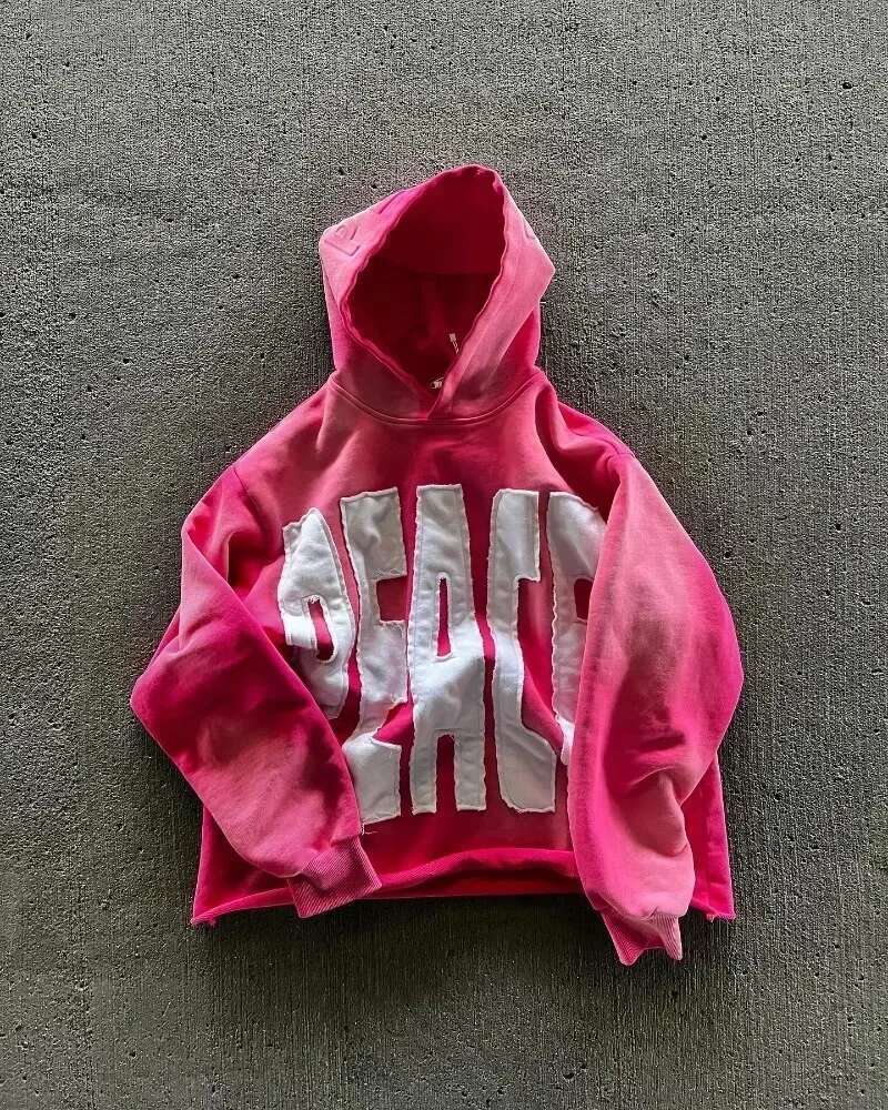 American High Street Trend Vintage Alphabet Embroidery Hoodie For Men Y2k Goth Haruku Fashion Couple Casual Loose Sweatshirt