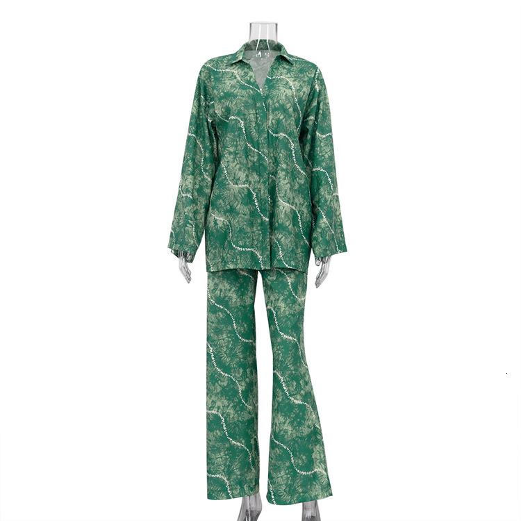 New3 Spring And Autumn New Product Long Sleeve Shirt High Waist Pants Print Women's Fashion Two Piece Set