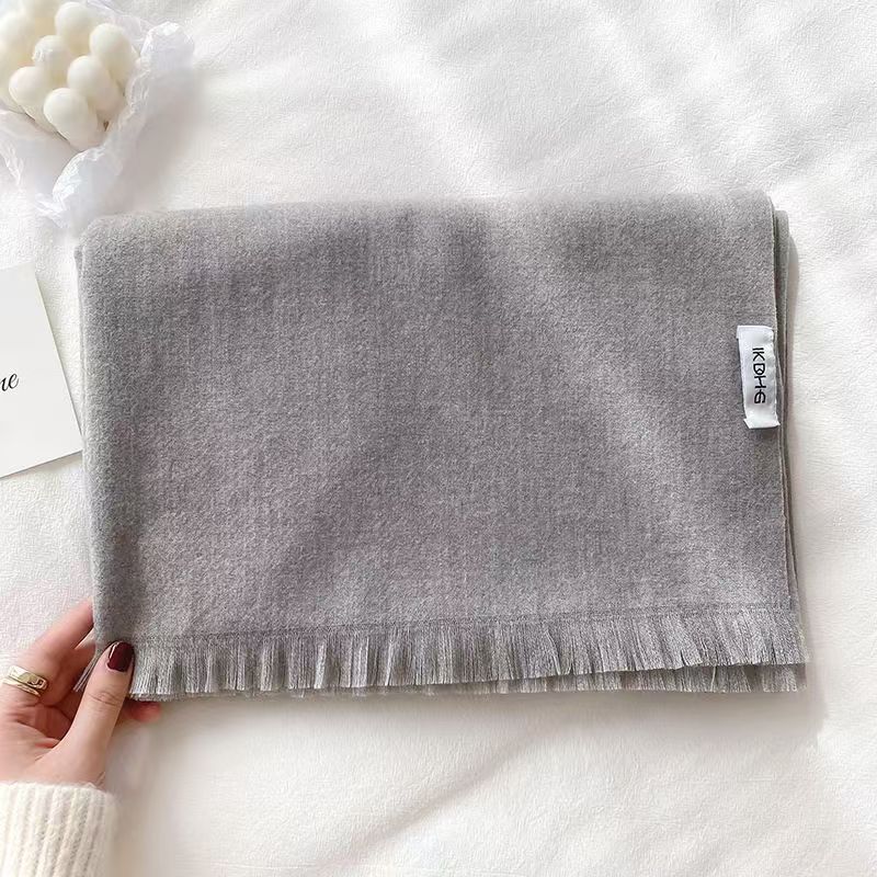 T204 solid color scarf women's tassel cashmere winter air conditioning shawl Korean version of the warm neck scarf