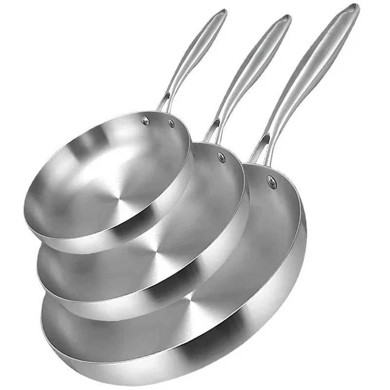 304 Stainless Steel Frying Pan NonStick Pan Fried Steak Pot Uncoated Kitchen Cookware For Gas Stove and Induction CookerC250301
