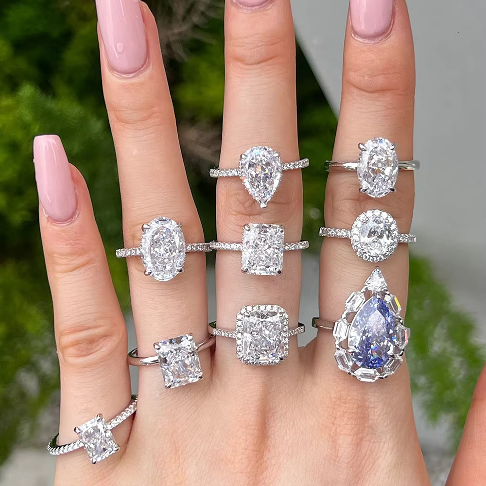 Authentic Sterg Ring for Ladies Four Claw 8A Zircon Rhodium Plated Dainty Sier Jewelry Wholesale