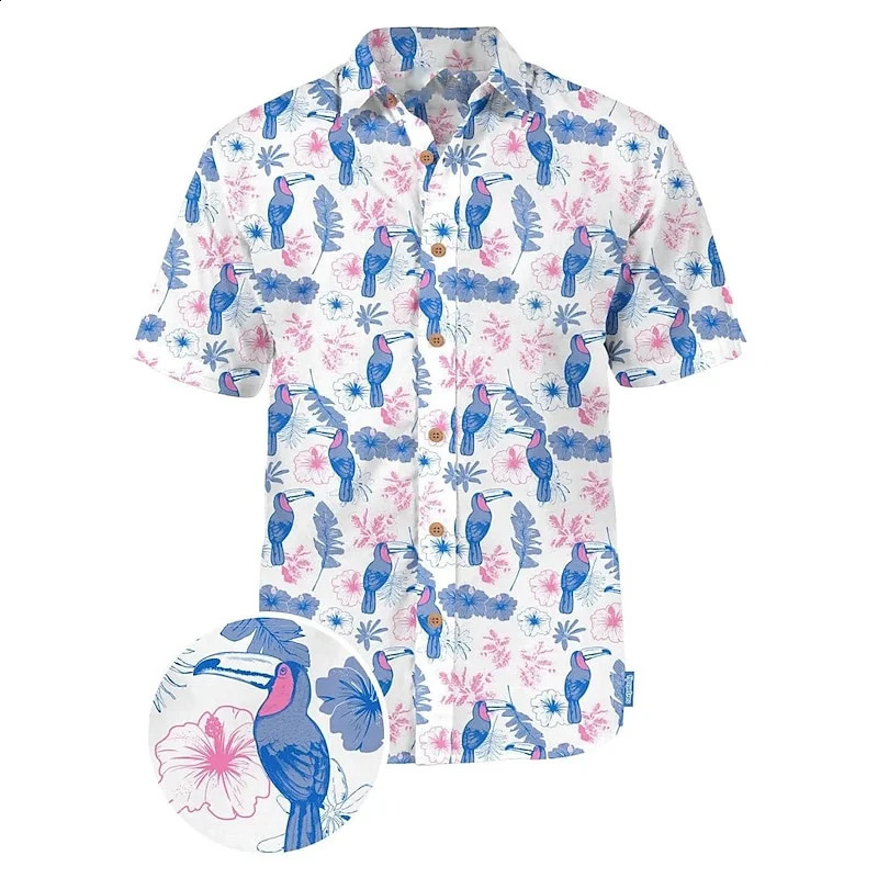 3D printed shirt for men fashionable Hawaiian shirt short sleeved casual beach shirt mens clothing linen 250224