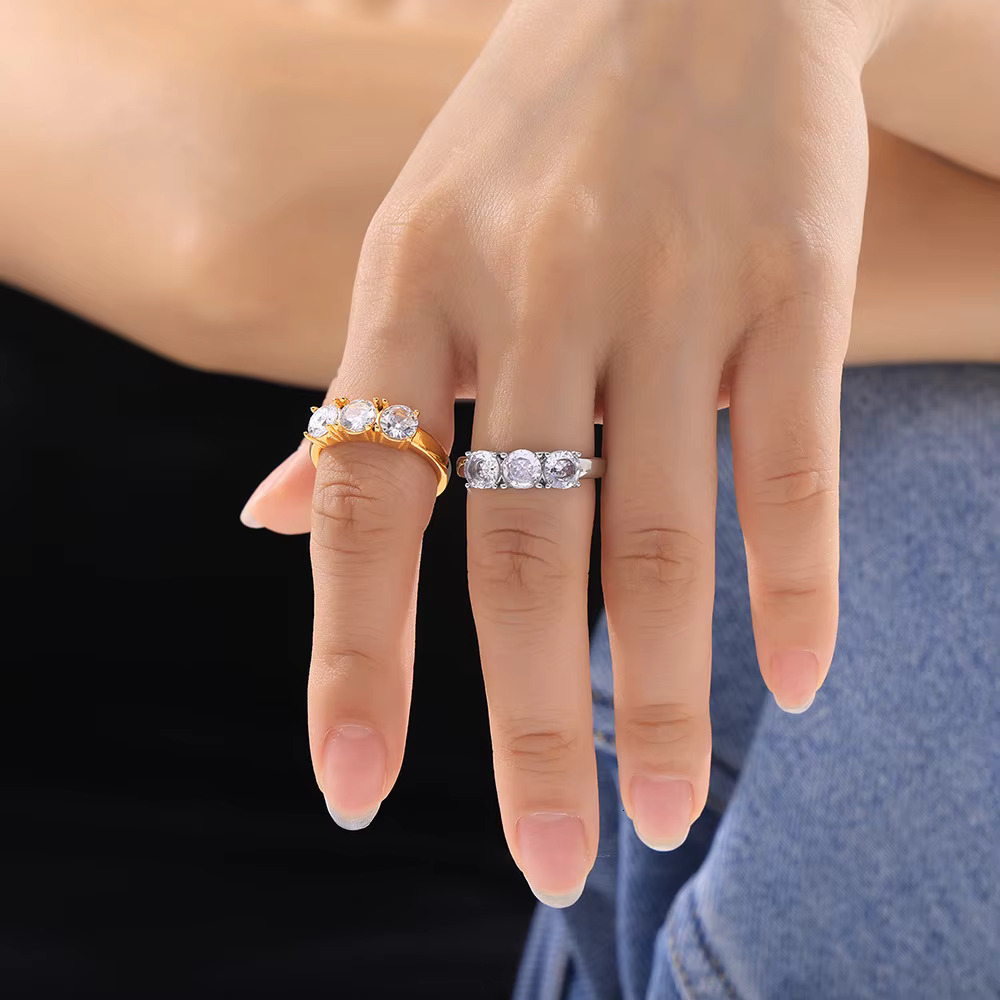Fashion Trendy Jewelry Circle Cubic Zirconia Bezel Setting Gold Plated Finger Ring Women Girls