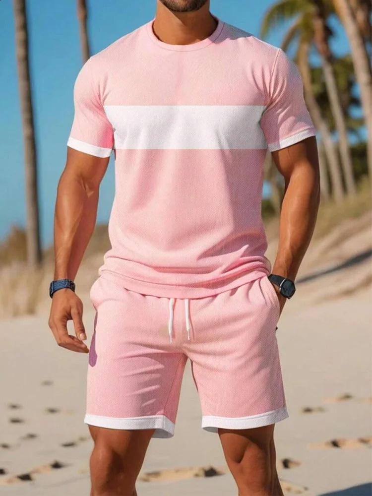 Summer Mens Short Sleeve Set Daily Casual Mens T-shirt Outdoor Mens Beach Shorts 2-piece Set 3D Printed 250225