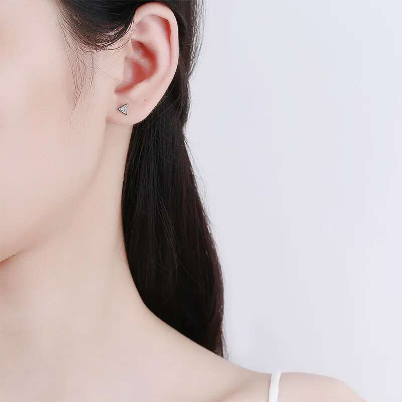 Truavis Real Sterg Sier Triangle Round CZ Screw Stud Earrings For Women Children Girls Minimalist Jewelry DA2445
