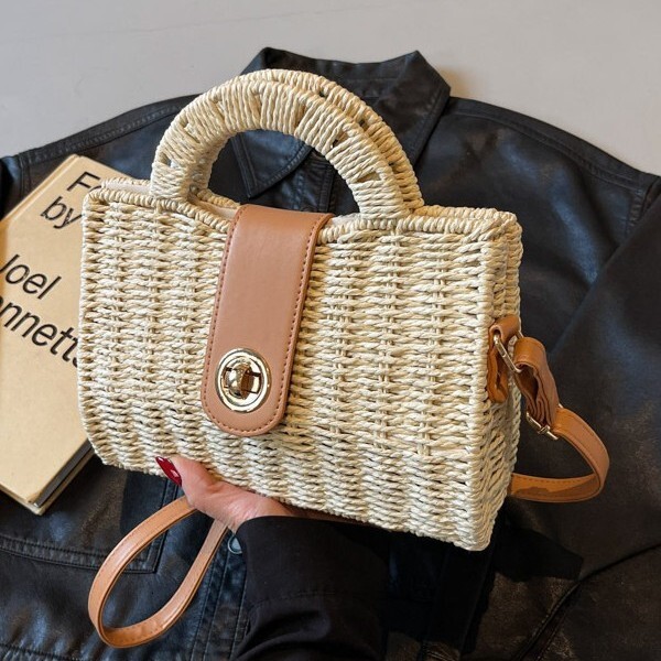 Vacation style grass for women 2025 new summer beach crossbody bag, fashionable commuting hand-held woven bag #swissmilitary
