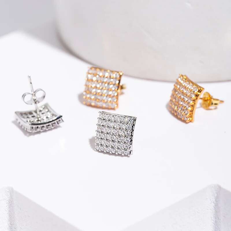 Unique Korean Square Stud Earring with Dazzg Full Crystal Inlay Trendy Elegant Temperament Charm Women Earrings
