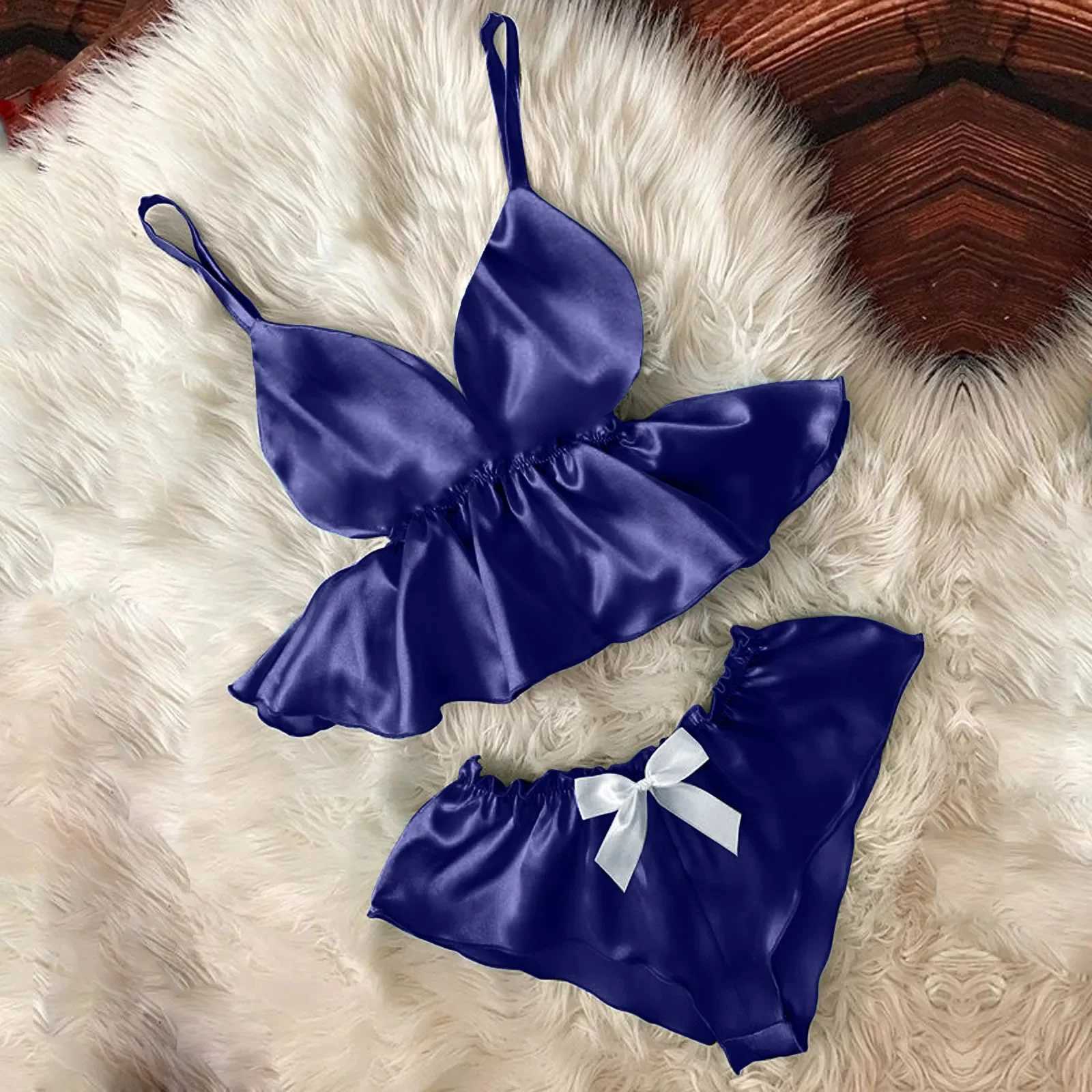 Women Sleepwear Sexy Underwear Set V-neck Bowknot Shorts Stain Camisole Gift Fast Delivery 2 Pieces Femme Clothes Home ClothesXJ250301