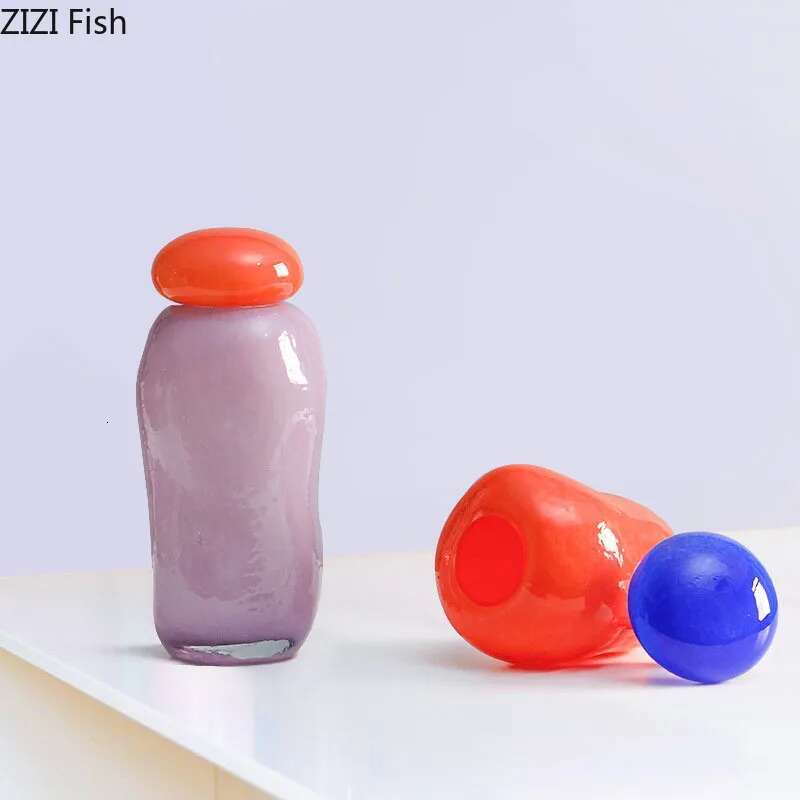 Creative Colorful Glass Vase Desk Decoration Wers Arrangement Artificial Wer Decorative Vases Room Aesthetic Decor