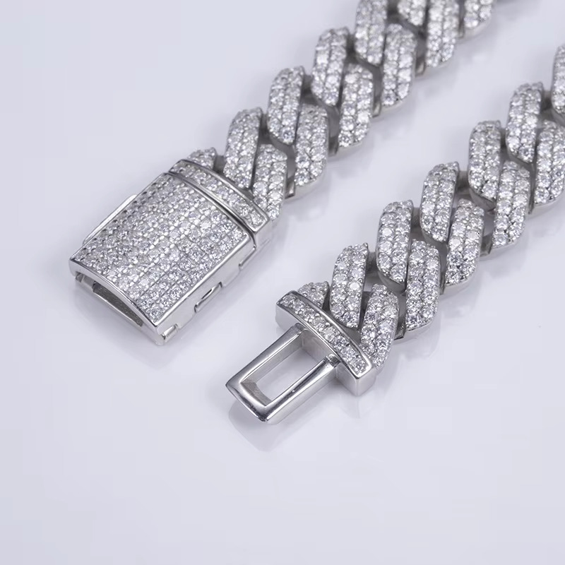 Hip Hop Jewelry 925 Sterling Silver Cuban Necklace 12mm Iced Out Moissanite Cuban Link Chain
