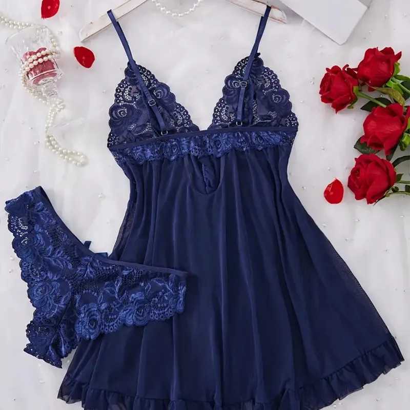 Red Sexy Lingerie Erotic Underwear Sets Transparent Porno Lace Bra And Panty Set Lingerie women Hot Sleepwear Babydoll DressXJ250301