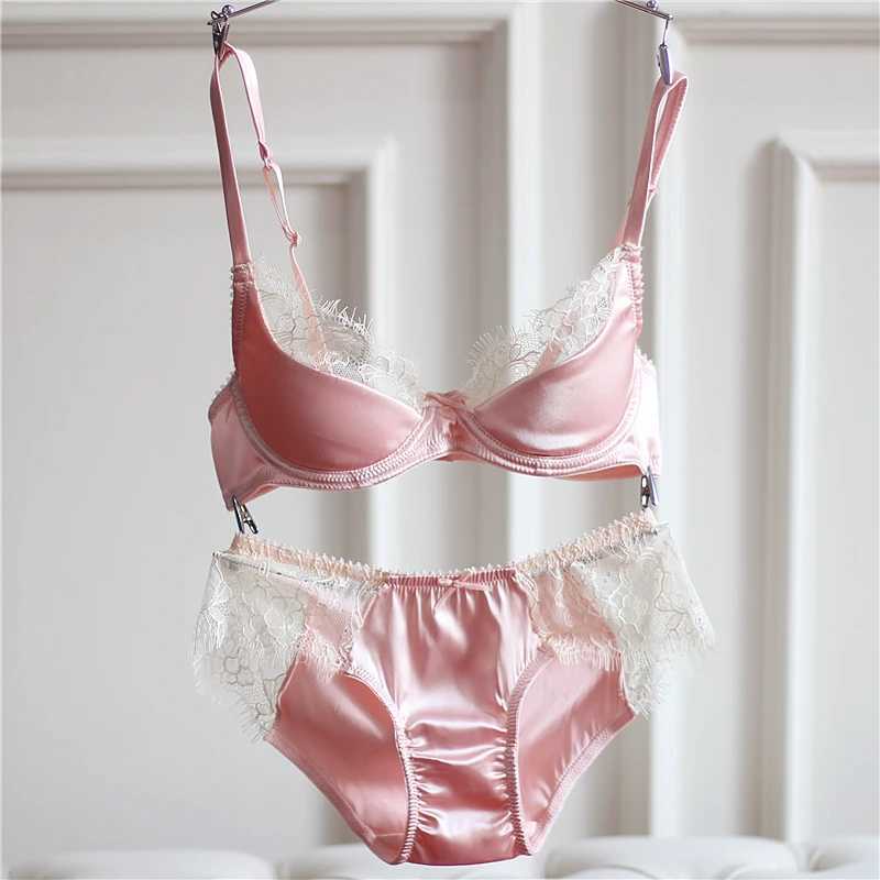New Lingerie Underwear Bras Lace Cups Thin Set Adjusted Pink Black Red Brassiere Panties For Elegant WomenXJ250301
