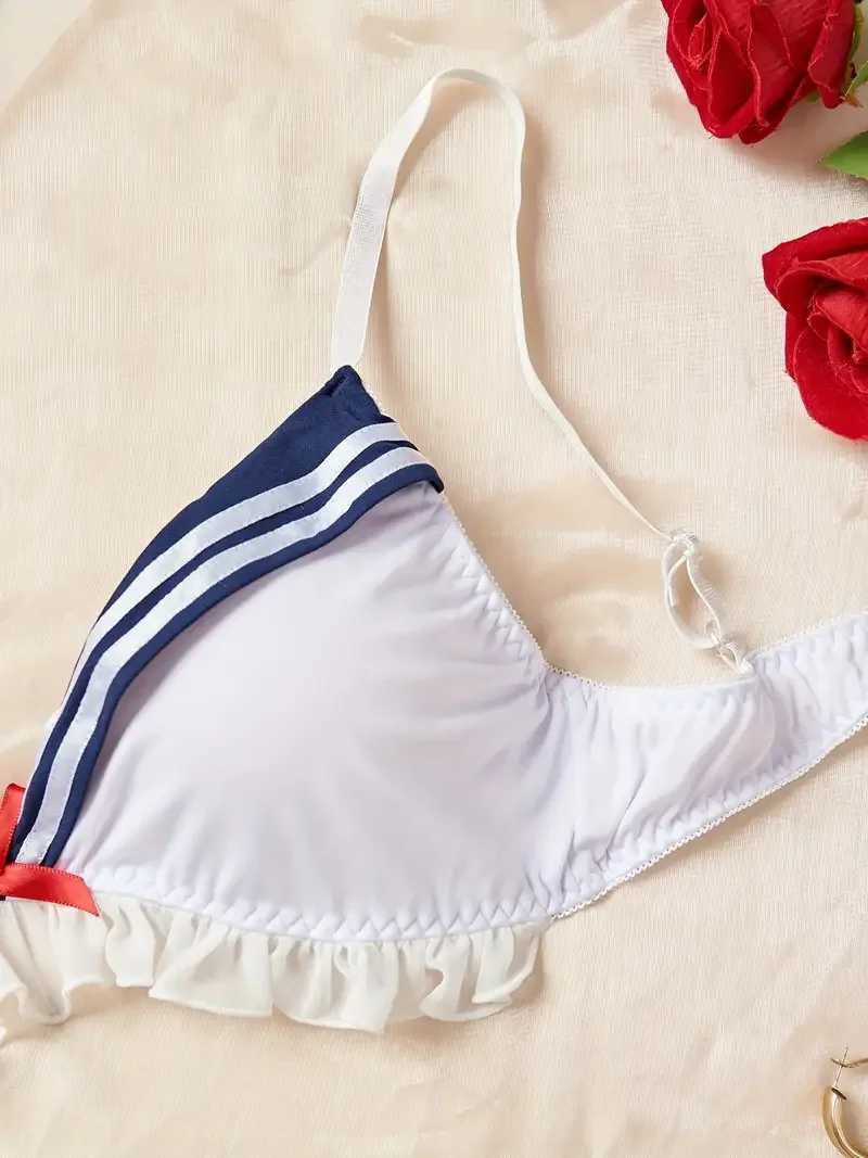 Sexy Lace Lingerie Ruffle And Bow Decoration Bra And Panty Sets Women Gathering Chest Underwear Bralette Set Cosplay CostumeXJ250301