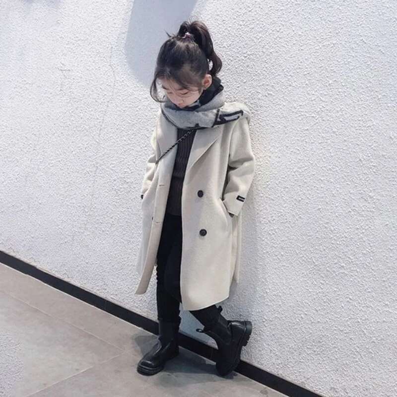 Ddmyshoesvip Teen Girls Woolen Coats Autumn Winter Thick Warm Trench Jackets Years Kids Clothes Fashion Turndown Collar Parka Outerwear