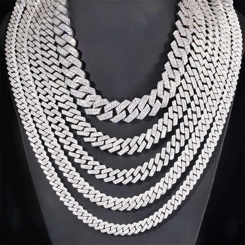 6/8/10/12/15mm Hip Hop Jewelry Men's Sier Plated Gold Unisex Full Moissanite Cuban Bracelet Chain GRA