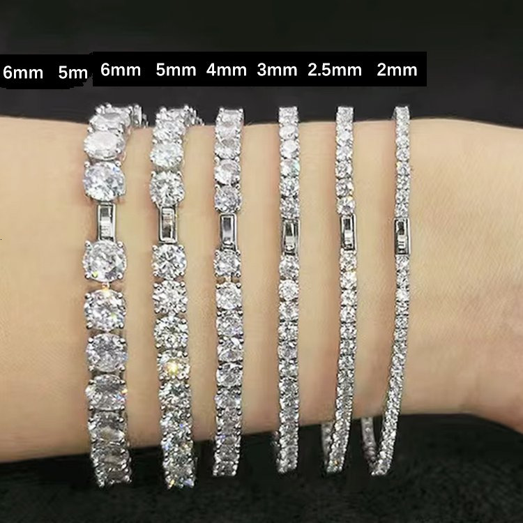 Golden Leaf Boutique Jewelry Classic 3mm-5mm D Color VVS Bracelet Pure Sier Gift Silica Tennis Chain