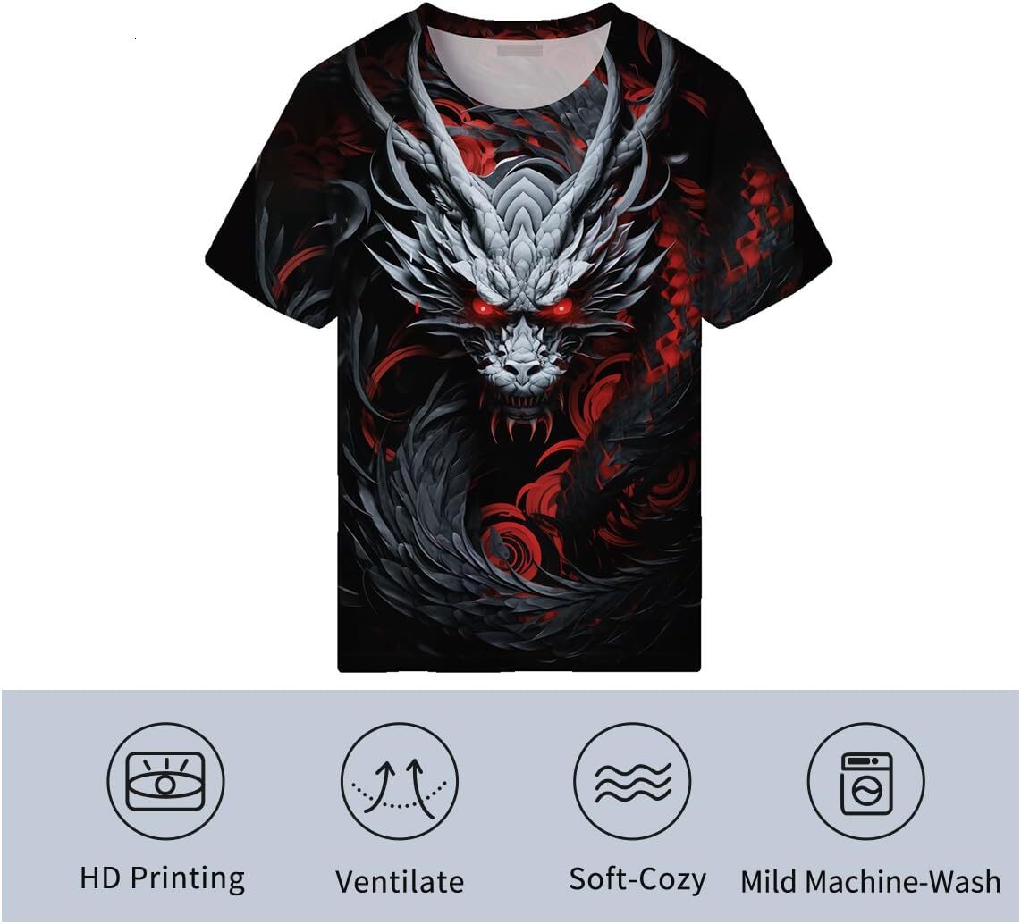 Mens T shirt Novelty Dragon Graphic T-Shirts for Men 3D Animal Printed Shirts Summer Top tee Casual tops summer clothes fashion