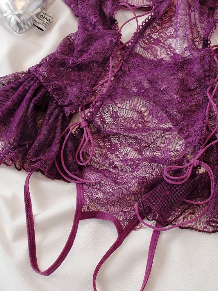 Purple Lace Sexy Lingerie Set Corset Bra Set One Size Women Bodysuit Hollow Out Ladies UnderwearXJ250301