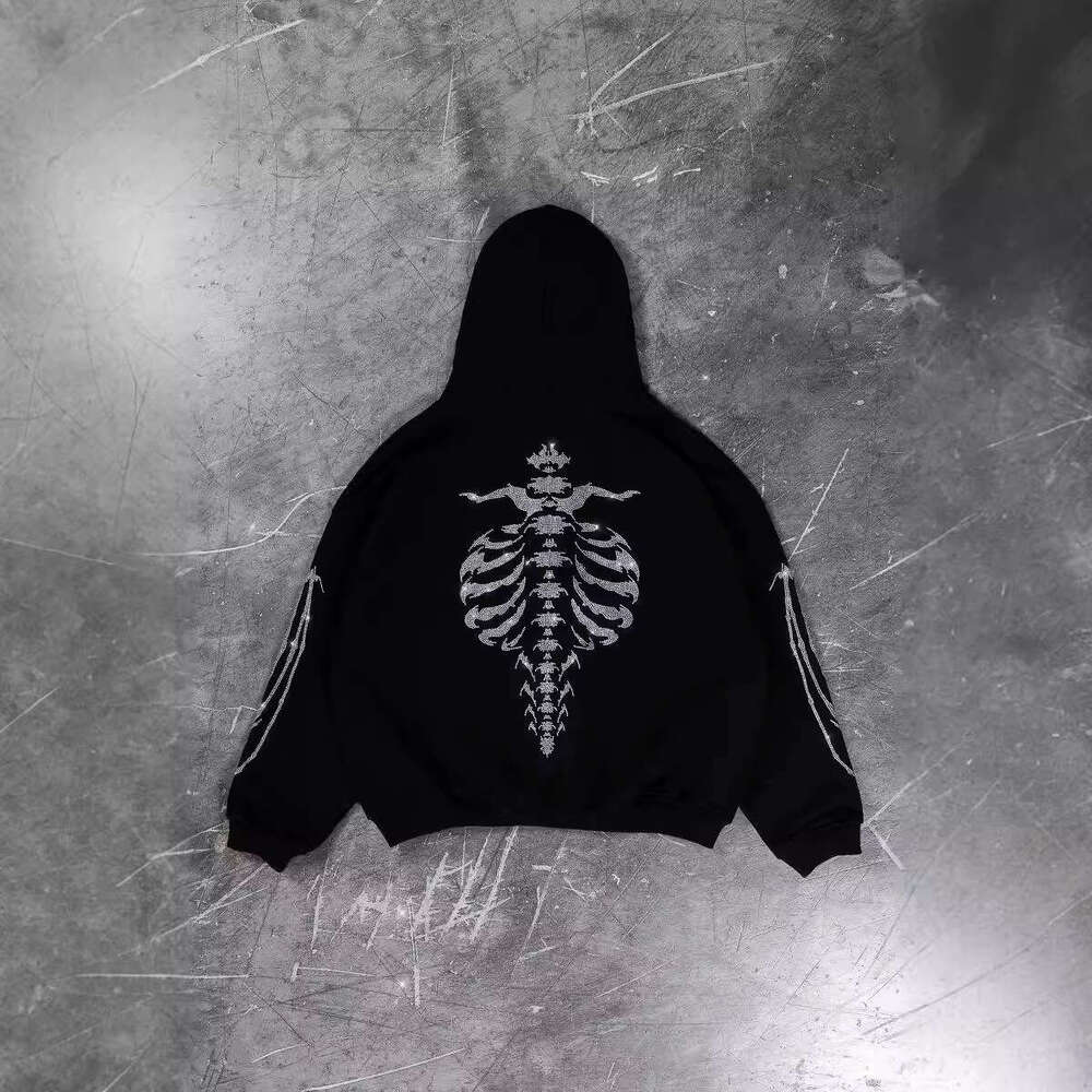 fashion new loose hoodie with cardigan zipper skull letter hot stamping print gift for man