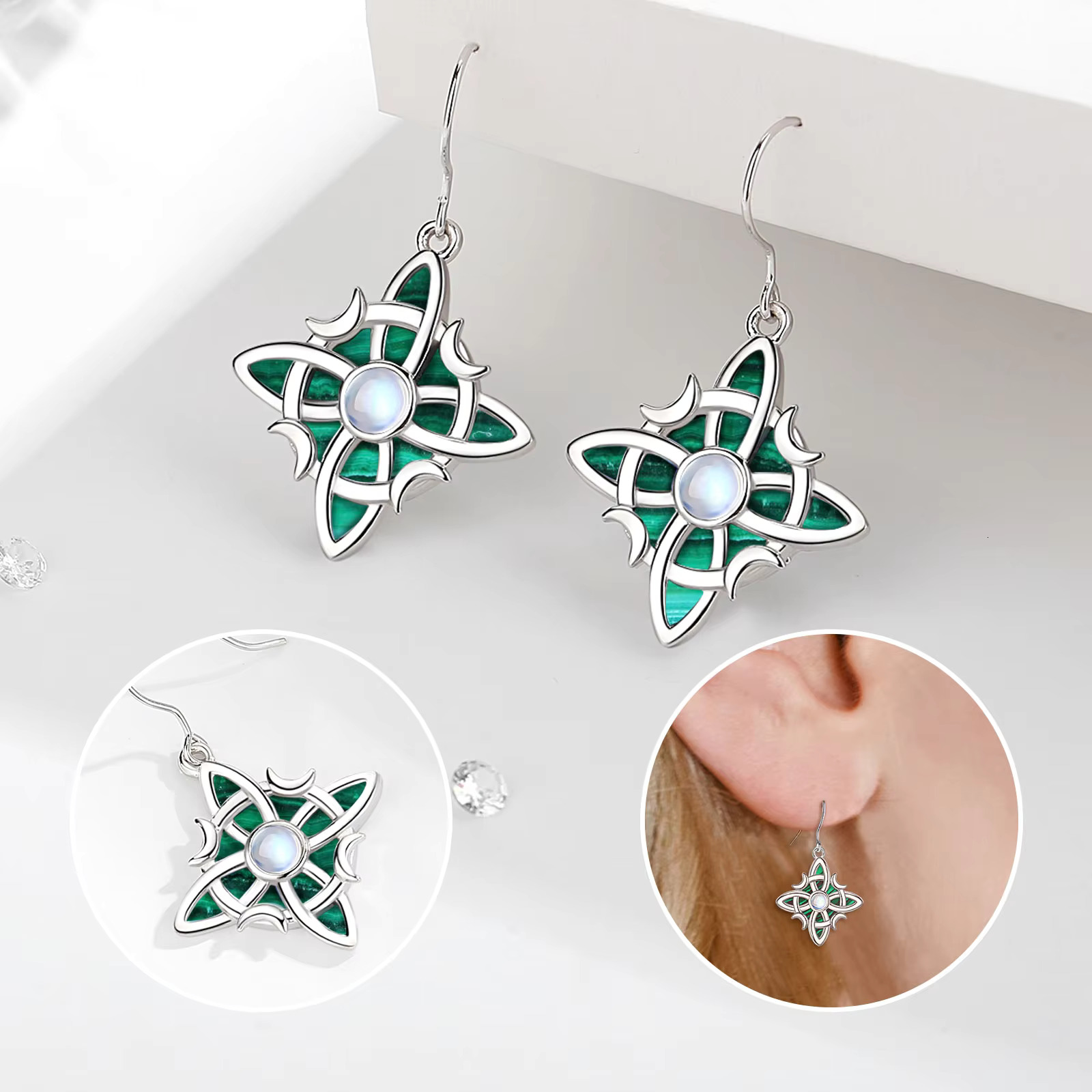 Merryshine Unique Sterg Sier Mother of Pearl Nudo De Bruja Plata Moonstone Witch Witches Knot Earrings for Women