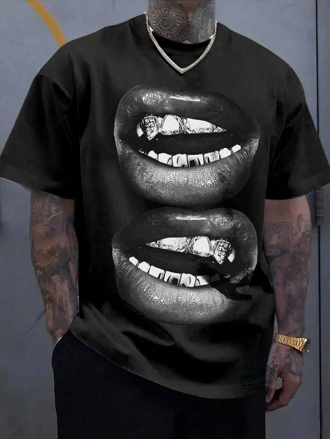 Big Mouth Women Men Unisex Cotton T-shirt Luxury Brand Fashion Big Size Top Casual Short Sleeve Hip Hop Classic Print Tee 4XLT250307