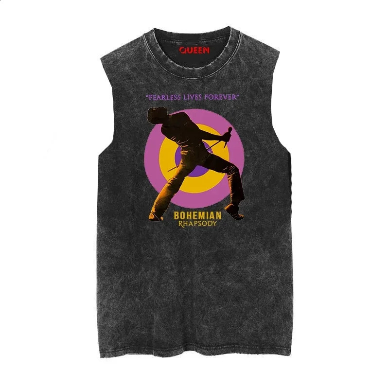 Street Ride Tank Top Summer Queen Band Rock Music Punk Street Old Washed Vintage Batik Sleeveless Tank Top T-Shirt 250225