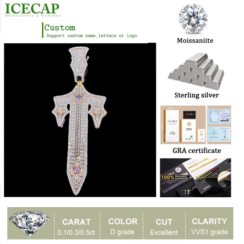 Custom Necklace HipHop Moissanite Crosss Pendant Pass Dia Tester Sterg Sier Jesus Charm