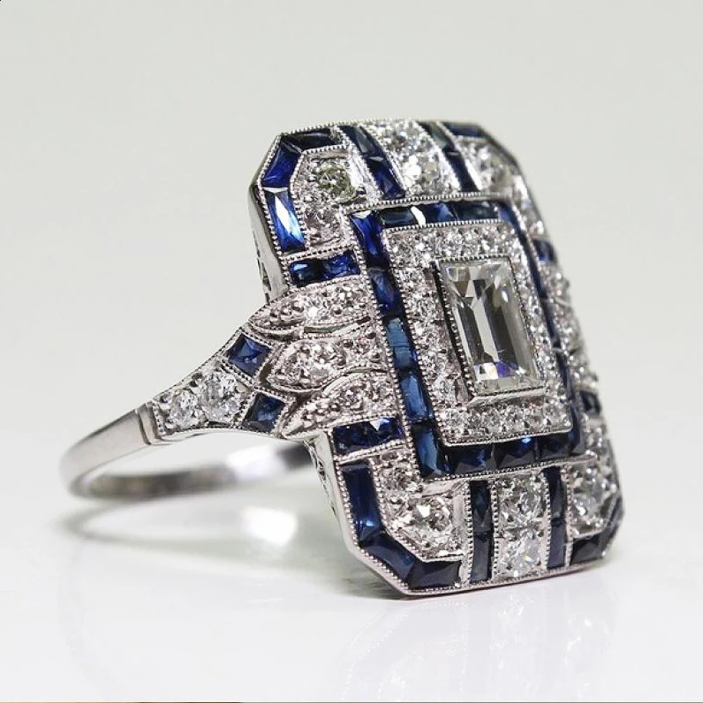 HOYON s925 Sterling Silver Color Square Female Ring Couple Ring Natural Zircon Crystal Sapphire Male Hip Hop Ring Party Jewelry 250227