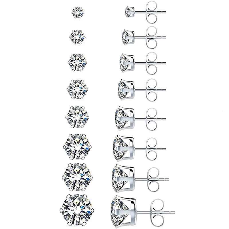 Huitan Minimalist Crystal Cubic Zirconia Stud for Women/Men 6 Claws Design Fashion Earrings Sier Color Hot Jewelry