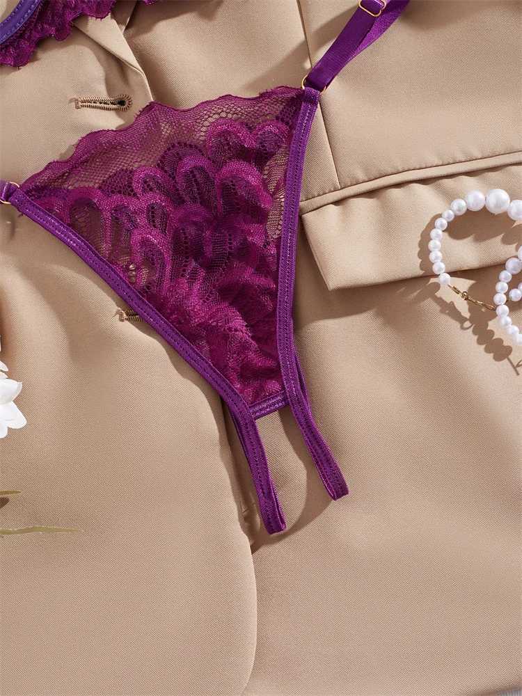 Womens Lingerie Ultra Sexy Open Bra Thong Sets Delicate Lace Underwear Hollow Ultrathin Exotic Sets Crotchless Erotic LingerieXJ250301