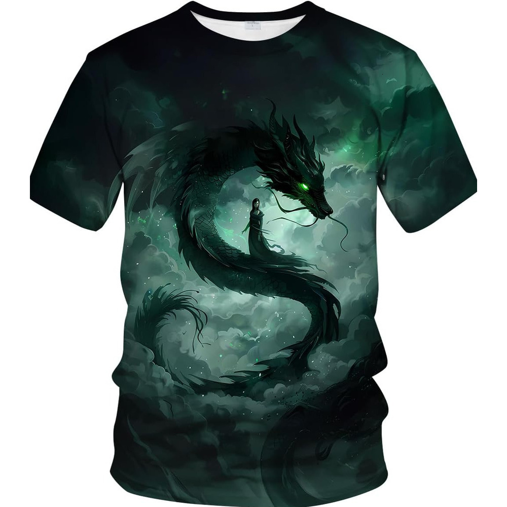 Mens T shirt Traditional Chinese Dragon T-Shirt Funny Anime Graphic Tee Shirt tee Casual tops summer clothes cool green