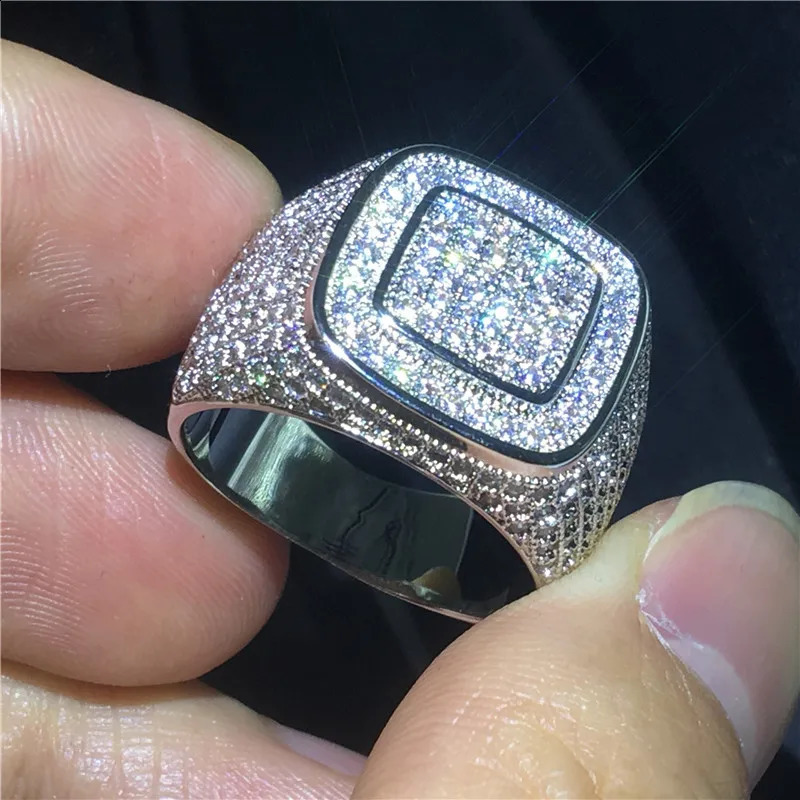 Vecalon Big Male ring 925 Sterling Silver Pave setting AA Cz Party Wedding band rings For men Rock Hiphop Jewelry 250227