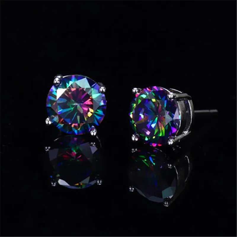 Red Crystal Round Stone Stud For Women Men Wedding Jewelry Mystic Rainbow Fire Blue Green Zircon Double Earrings