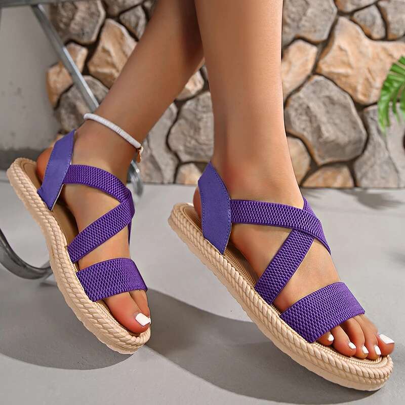 Summer New Flats Sole Women Sandals Fashion Cross Band Plus Size 43 Beach Sandels 2025 Hot Seller Ladies Vacation atillas #ddmykukumalu