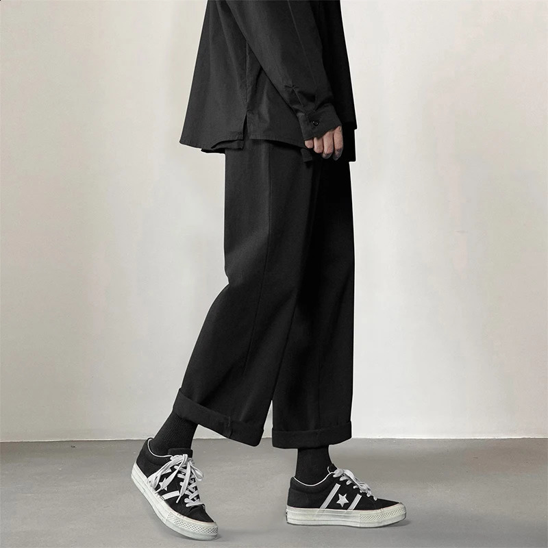 Cotton black casual pants mens fashion oversized wide leg pants mens Japanese street loose straight pants mens Trousers M-3XL 250228
