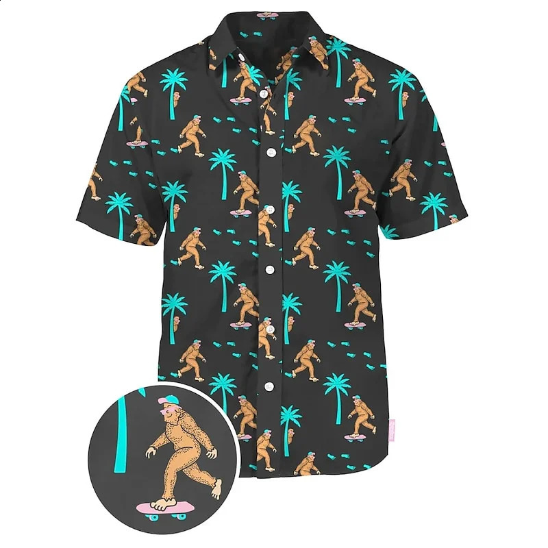3D printed shirt for men fashionable Hawaiian shirt short sleeved casual beach shirt mens clothing linen 250224