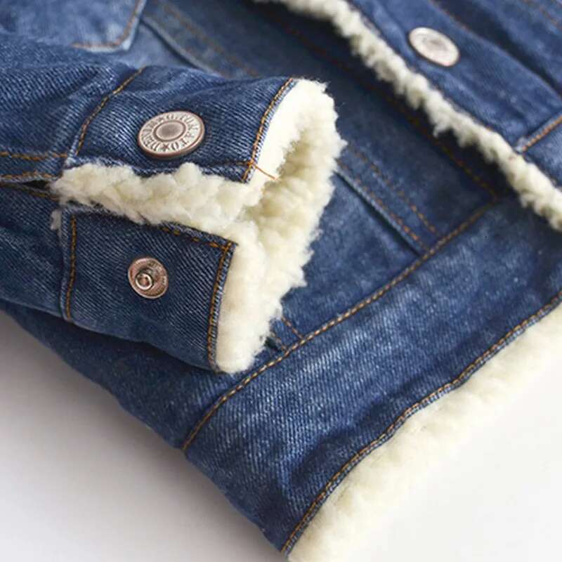 Ddmyshoesvip Jacket For Girls Boys Autumn Winter Plus Cashmere Thicken Jeans Coat Children Clothes Warm Fashion Baby Denim Jackets Y