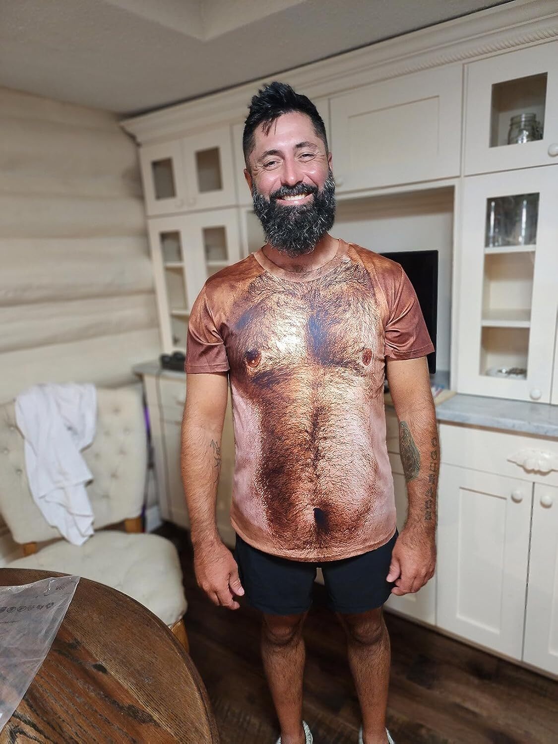 Mens T shirt Mens Hairy Chest T-Shirts Funny Crewneck Graphics Pattern Short Sleeve tee Casual tops summer clothes