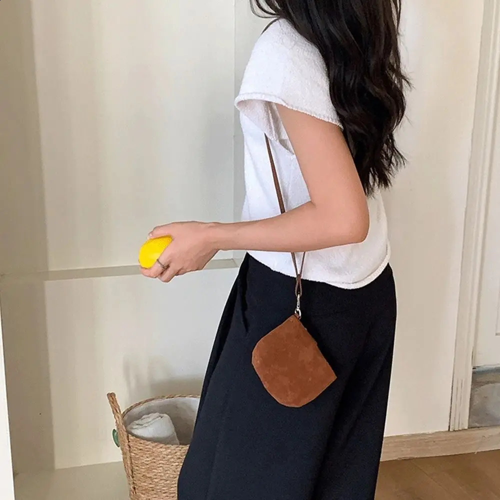 PU Leather Suede Coin Wallet Pendant Neck Shoulder Bag Tether Wallet Korean Style Solid Color Pendant Accessories Outdoor 250228