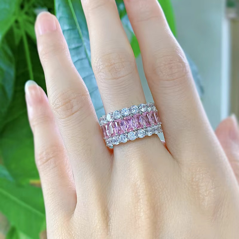 S925 Sterling Silver Jewelry High-level Simulation Moissan Diamond pink Diamond Ring Temperament Diamond Wedding Ring