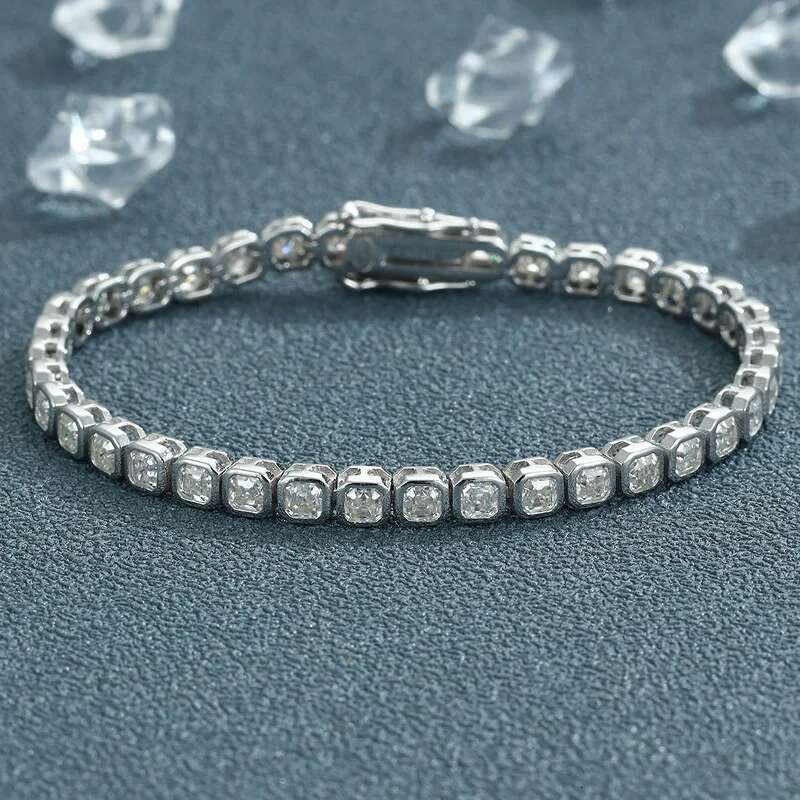 TBCYD 3mm Asscher-Cut Moissanite Sier For Women Tennis Bracelet Classic Sparkle Plated GRA Valentine's Day