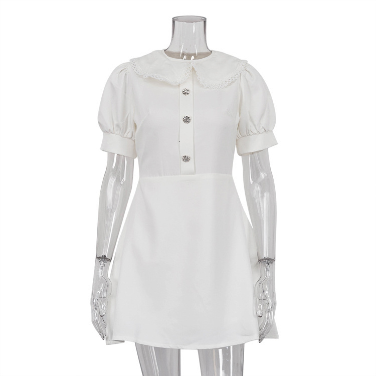 InsNew4 Summer French High End Doll Neck Short Sleeves Slim Fit A-Line Dress