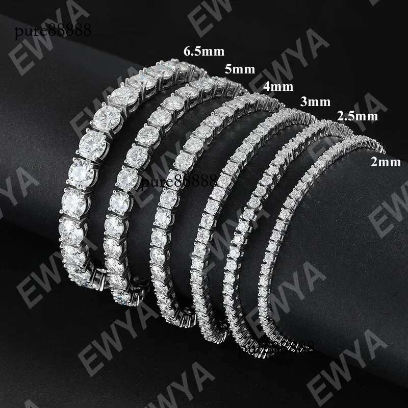 EWYA New In Real D Color Full 2mm 0.03CT Moissanite Tennis Bracelet For Women S Sier Plated Dia k Bracelets Gift