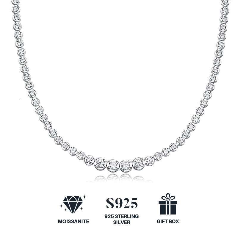Moissanite Necklace, Sterg Sier & Gold Plated, Tennis Collarbone Chain, Women's And Men's, Couple Style, Val